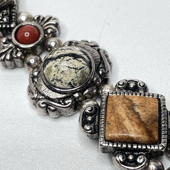 Vintage Retired Premier Design Jasper Epidote Cabochon Bezel Setting Bracelet - Picture 2 of 8